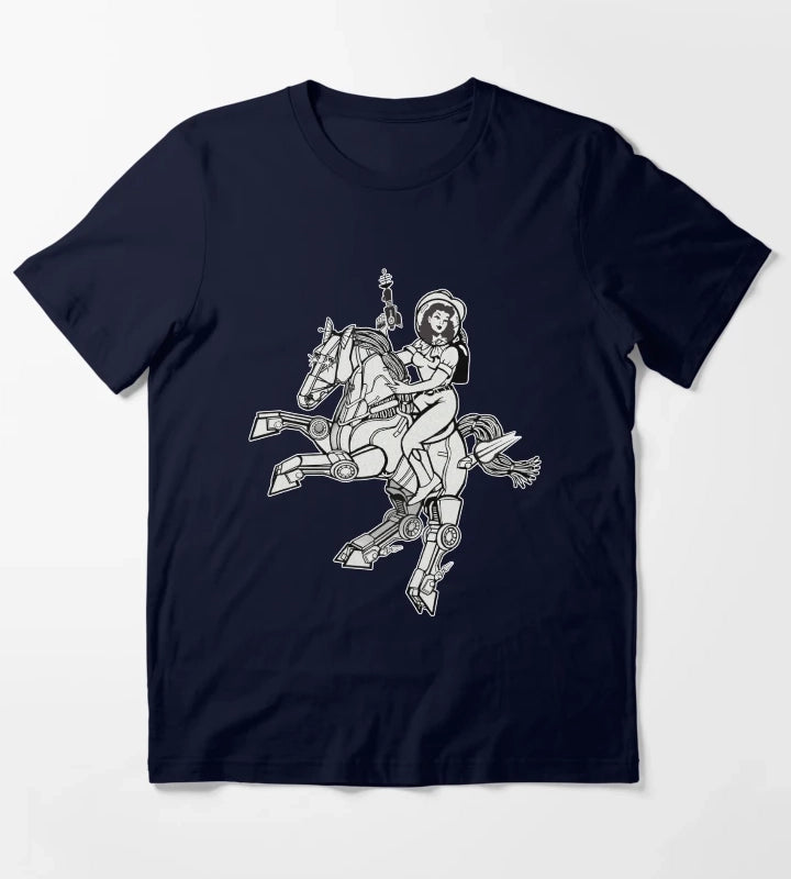 Space Cowgirl Rides Solo BW T-Shirt Navy