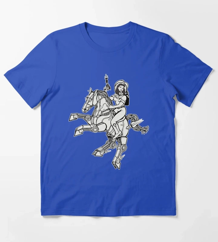 Space Cowgirl Rides Solo BW T-Shirt Blue