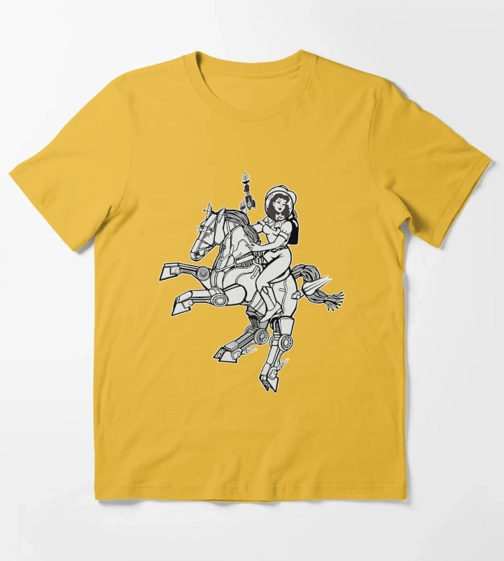Space Cowgirl Rides Solo BW T-Shirt Yellow