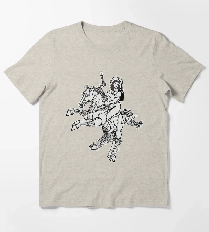 Space Cowgirl Rides Solo BW T-Shirt Cream