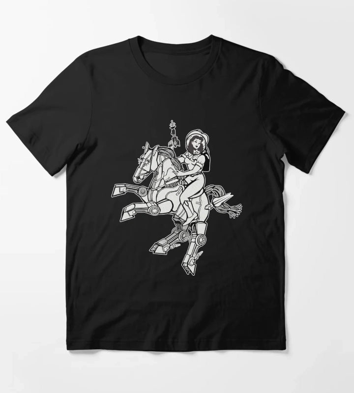 Space Cowgirl Rides Solo BW T-Shirt
