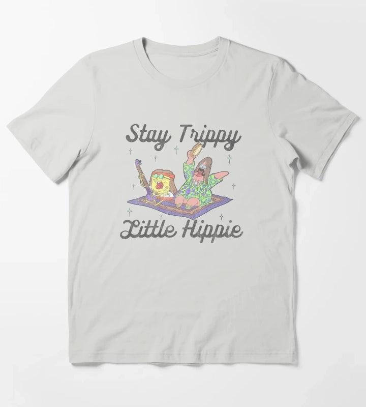 SpongeBob SquarePants And Patrick Stay Trippy Little Hippie T-Shirt Light Grey