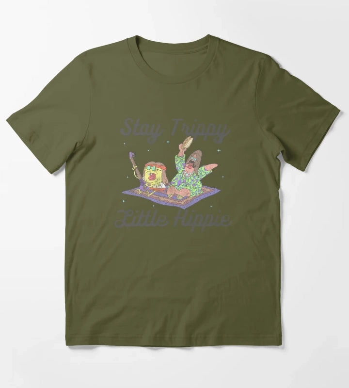 SpongeBob SquarePants And Patrick Stay Trippy Little Hippie T-Shirt Olive Green