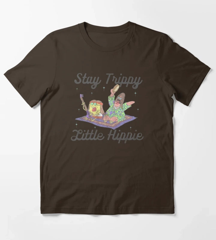 SpongeBob SquarePants And Patrick Stay Trippy Little Hippie T-Shirt Brown