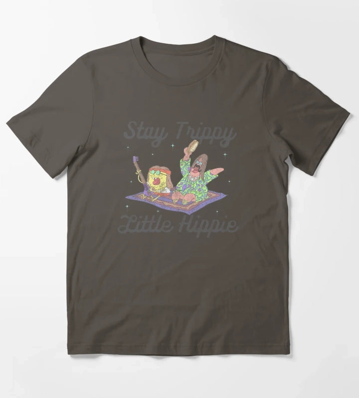 SpongeBob SquarePants And Patrick Stay Trippy Little Hippie T-Shirt Dark Grey