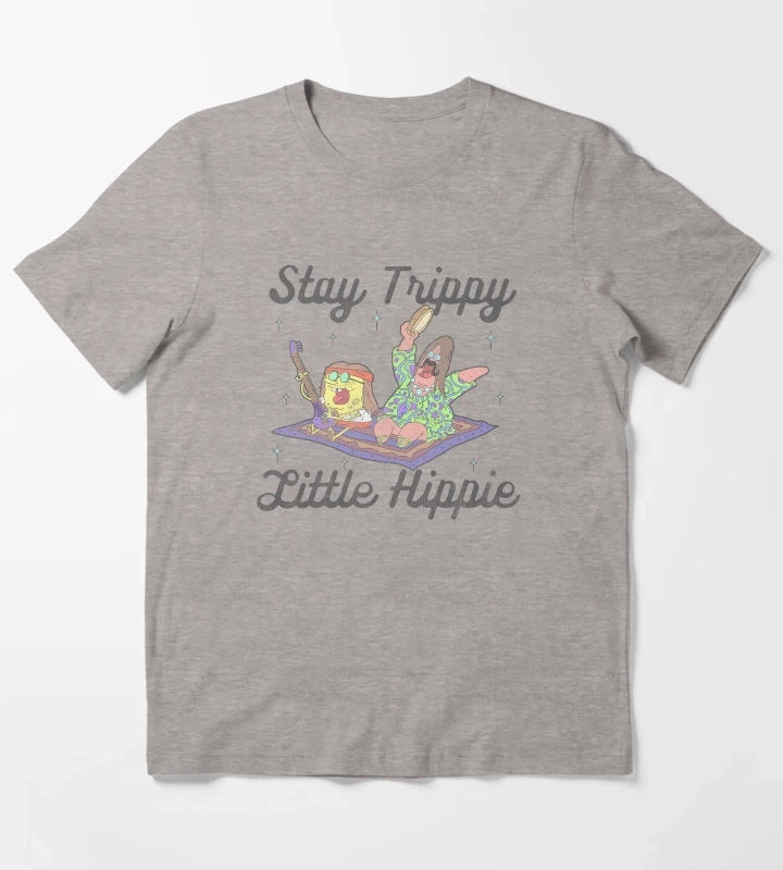 SpongeBob SquarePants And Patrick Stay Trippy Little Hippie T-Shirt Heather Grey