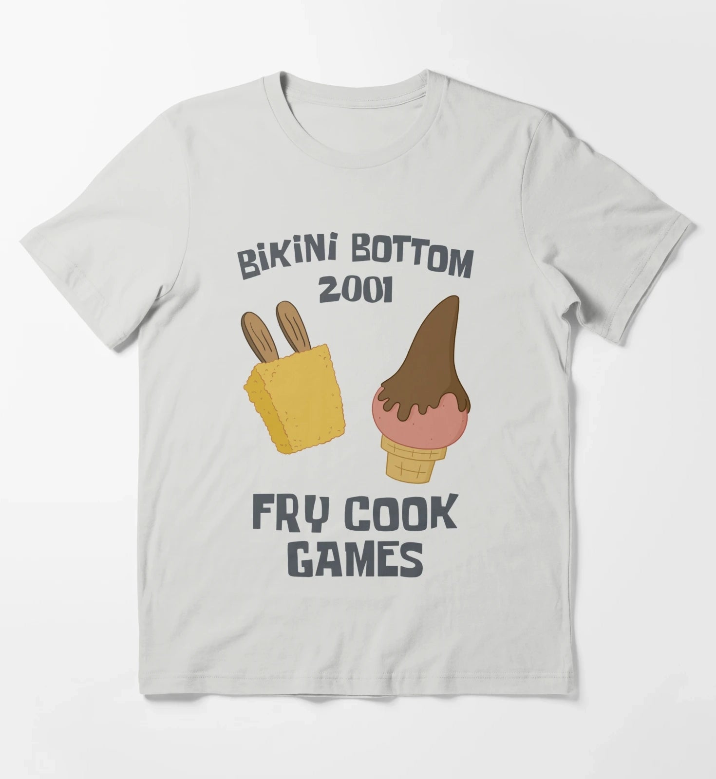 SpongeBob SquarePants Bikini Bottom 2001 Fry Cook Games T-Shirt Light Grey