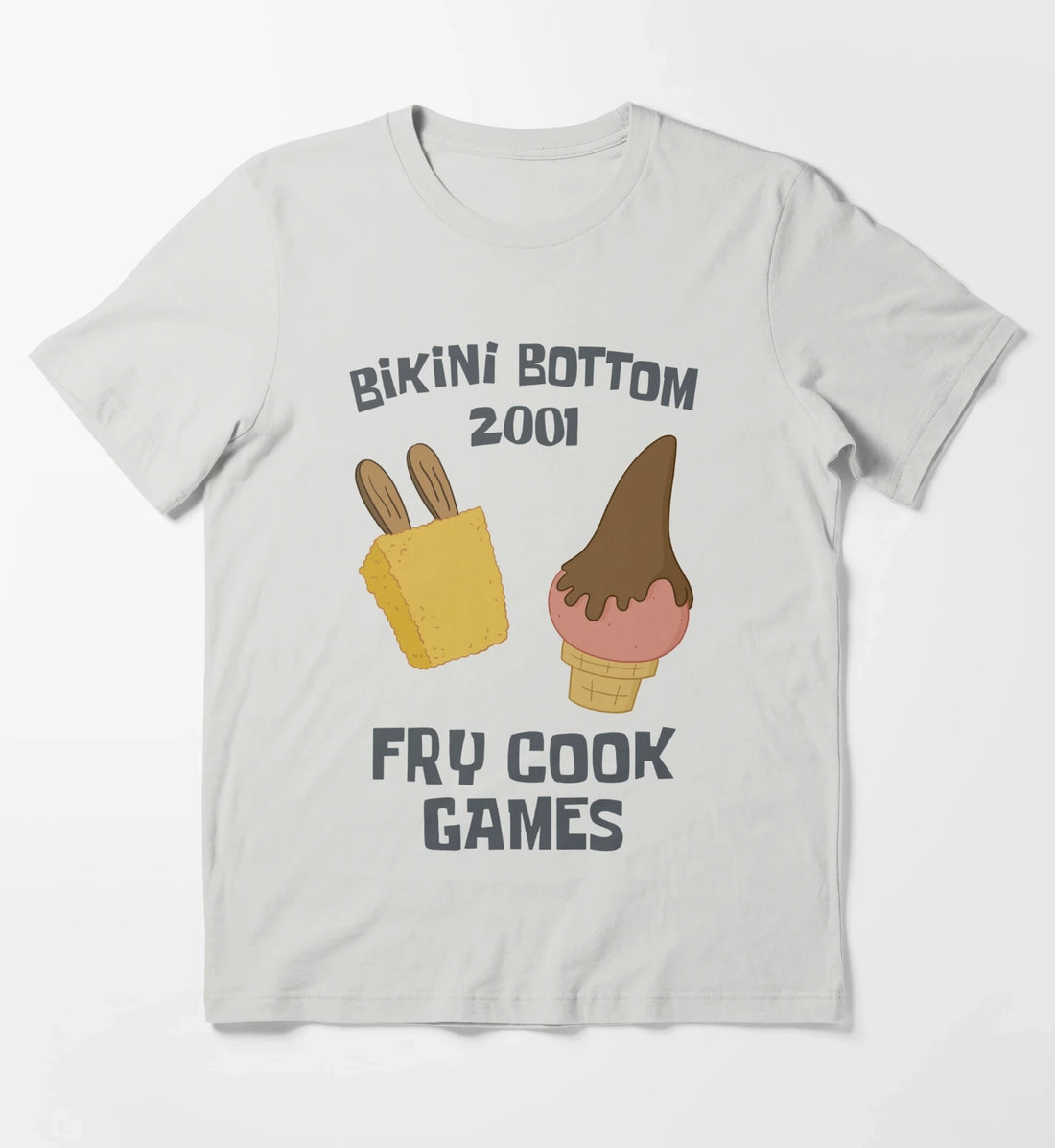SpongeBob SquarePants Bikini Bottom 2001 Fry Cook Games T-Shirt Light Grey