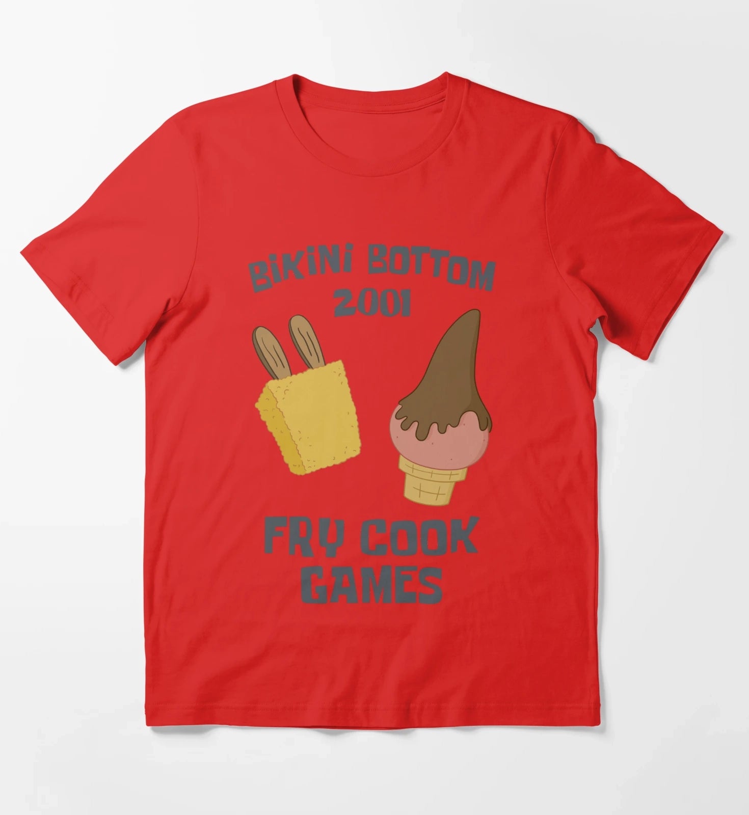 SpongeBob SquarePants Bikini Bottom 2001 Fry Cook Games T-Shirt Red