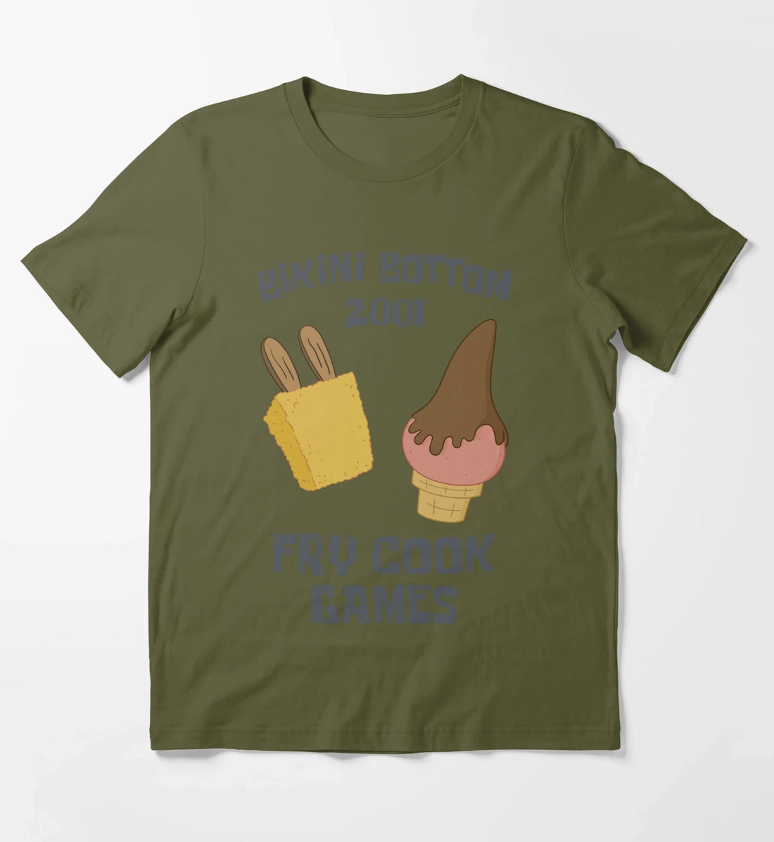 SpongeBob SquarePants Bikini Bottom 2001 Fry Cook Games T-Shirt Olive Green