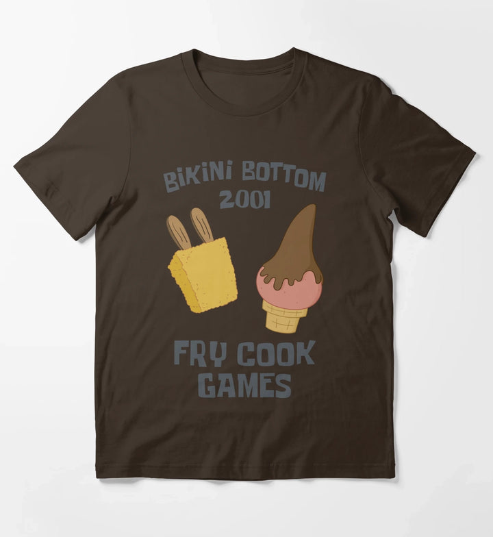 SpongeBob SquarePants Bikini Bottom 2001 Fry Cook Games T-Shirt Brown