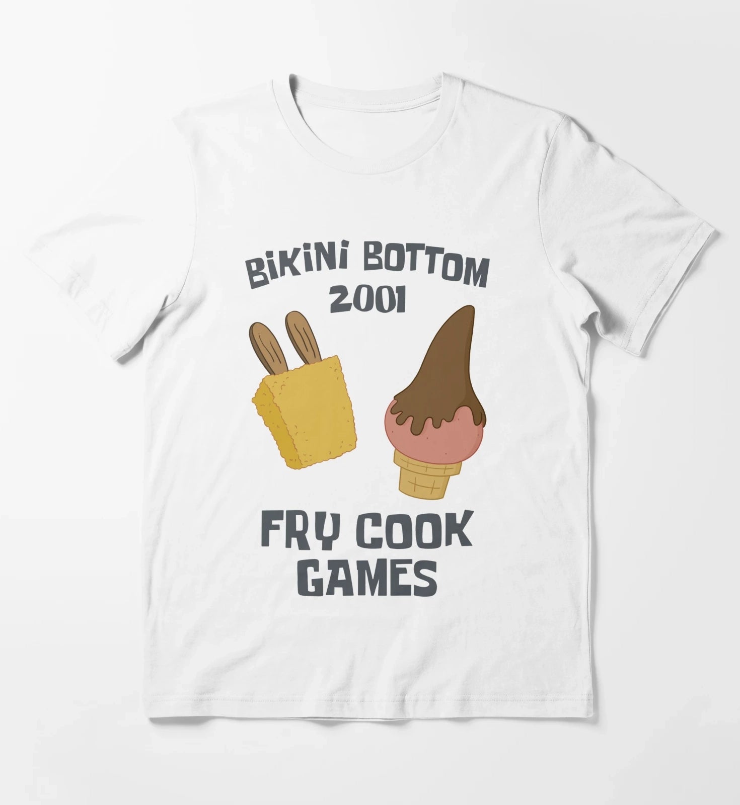 SpongeBob SquarePants Bikini Bottom 2001 Fry Cook Games T-Shirt White