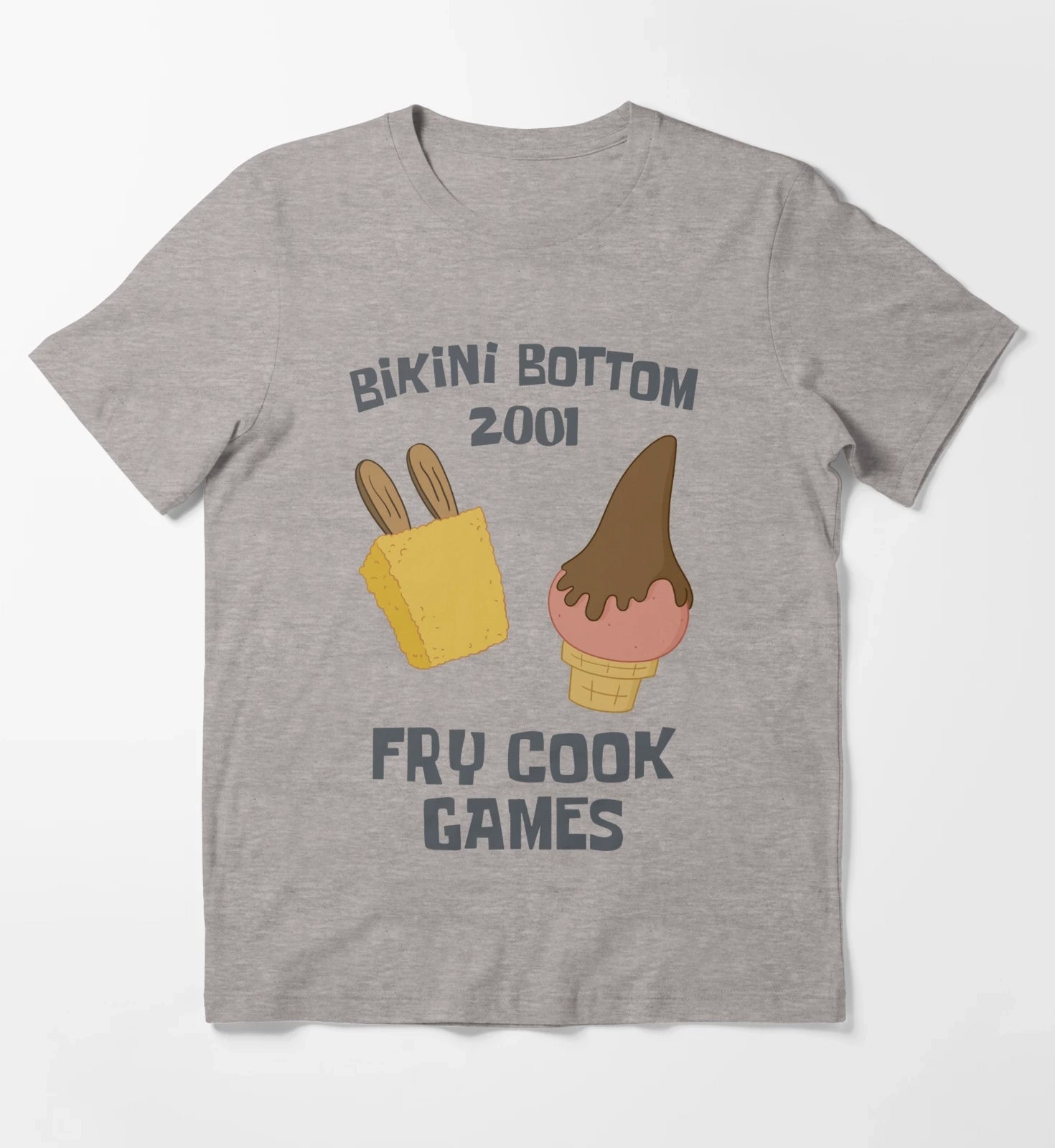 SpongeBob SquarePants Bikini Bottom 2001 Fry Cook Games T-Shirt Heather Grey