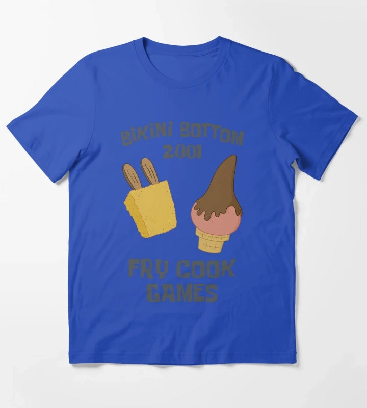 SpongeBob SquarePants Bikini Bottom 2001 Fry Cook Games T-Shirt Blue