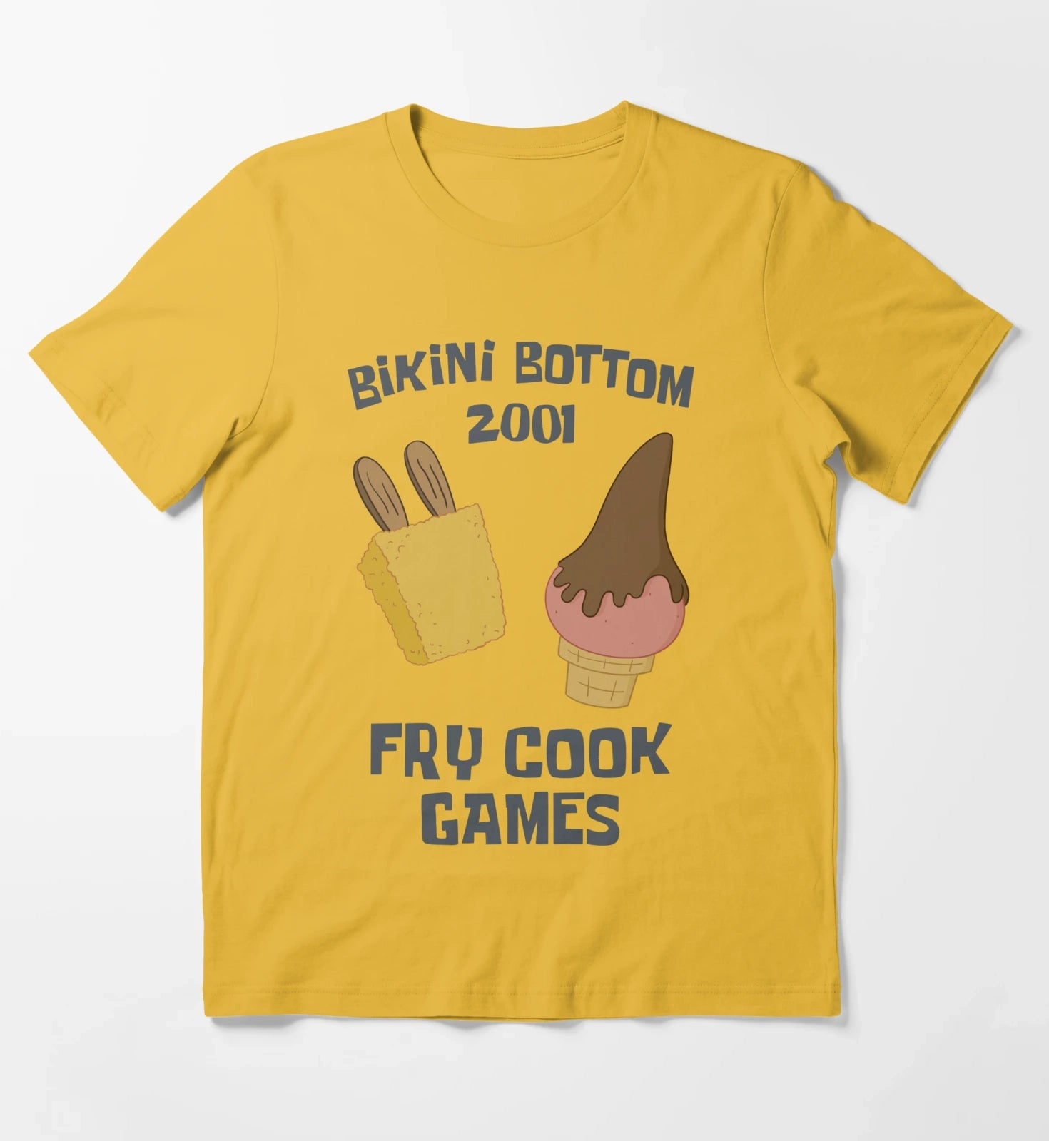 SpongeBob SquarePants Bikini Bottom 2001 Fry Cook Games T-Shirt Yellow