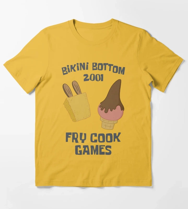 SpongeBob SquarePants Bikini Bottom 2001 Fry Cook Games T-Shirt Yellow