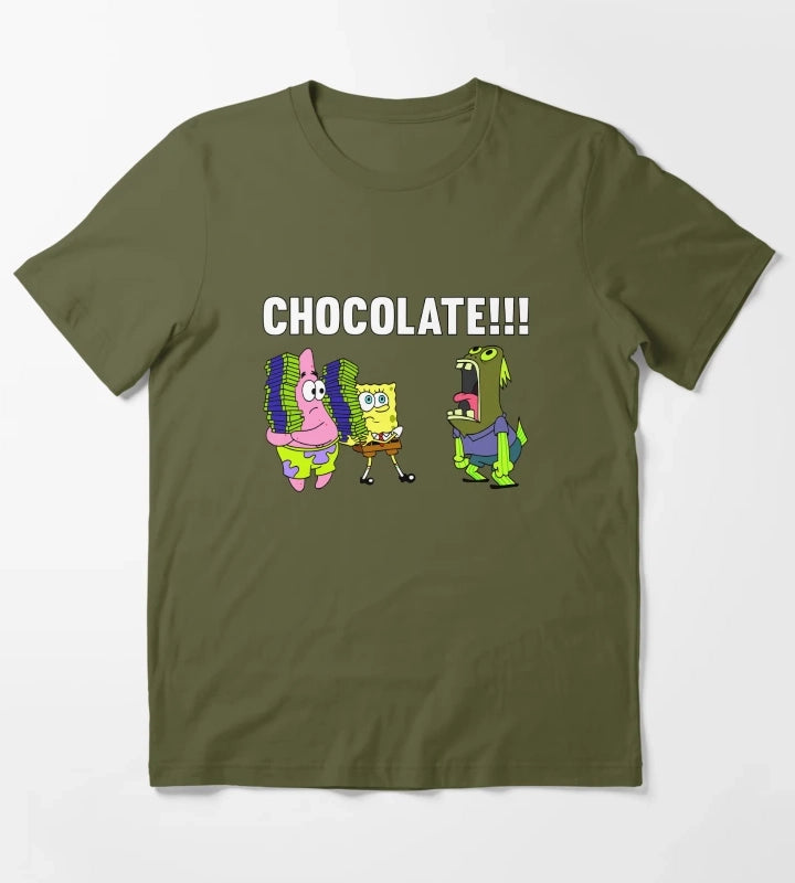 SpongeBob SquarePants CHOCOLATE Yelling Fish Logo T-Shirt Olive Green