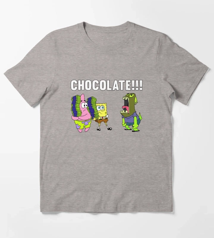 SpongeBob SquarePants CHOCOLATE Yelling Fish Logo T-Shirt Heather Grey