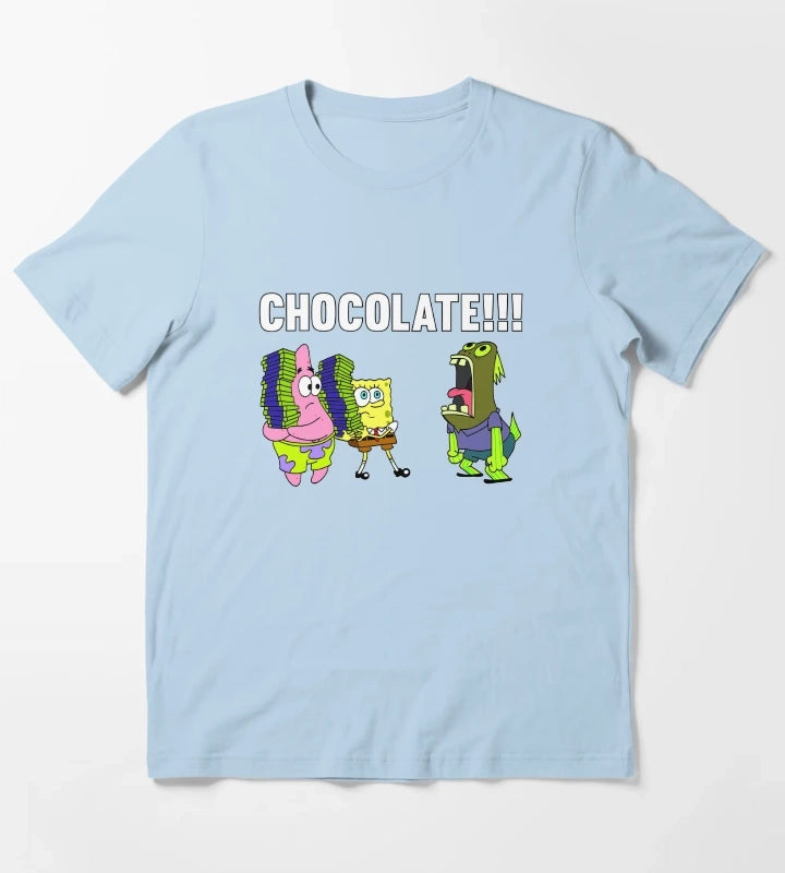 SpongeBob SquarePants CHOCOLATE Yelling Fish Logo T-Shirt Sky Blue