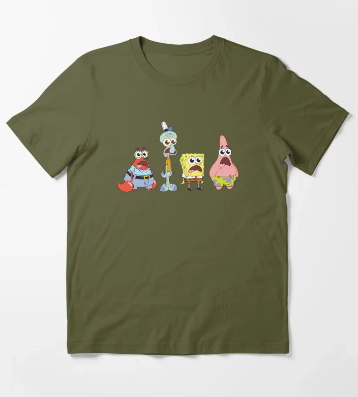 SpongeBob SquarePants Cast Group Stare T-Shirt Olive Green
