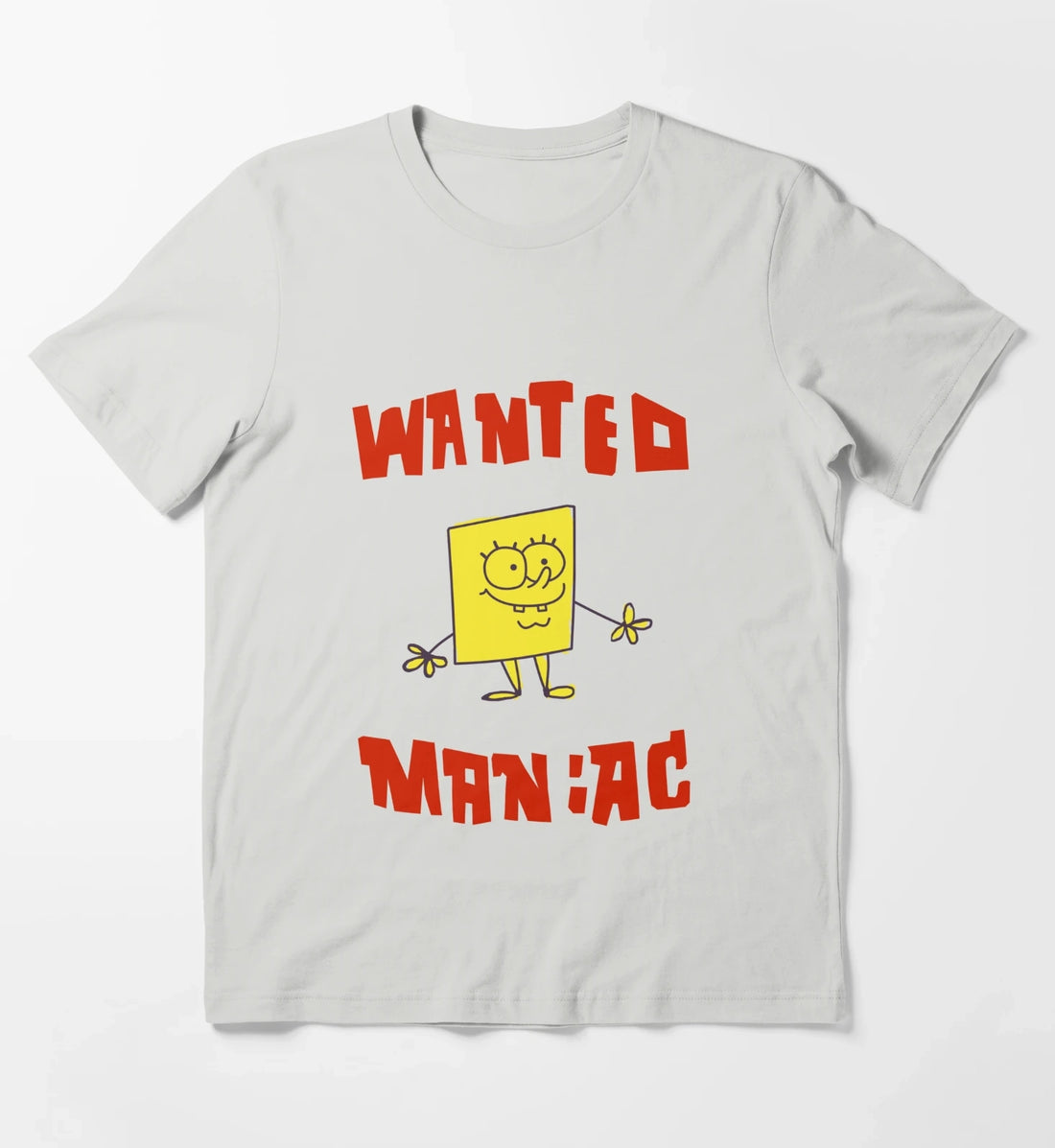 SpongeBob SquarePants Classic Wanted Maniac T-Shirt Light Grey