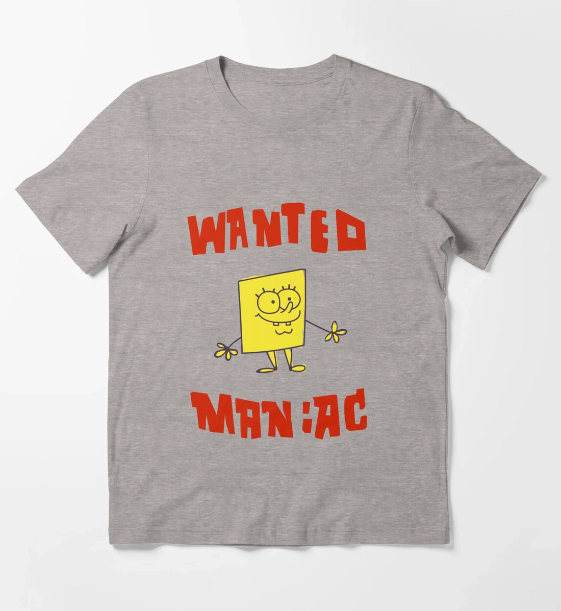 SpongeBob SquarePants Classic Wanted Maniac T-Shirt Heather Grey
