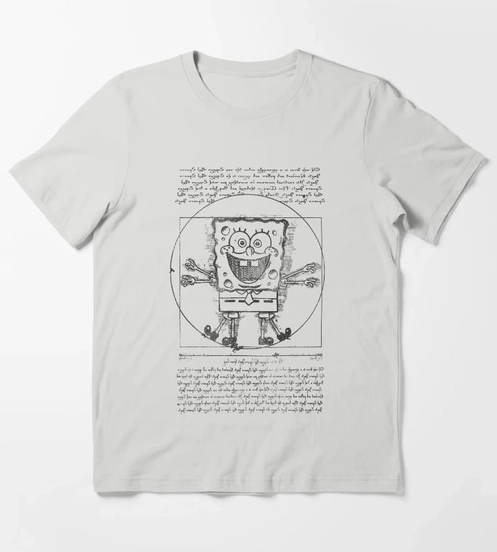 SpongeBob SquarePants Da Vinci Bob Sketch Poster T-Shirt Light Grey