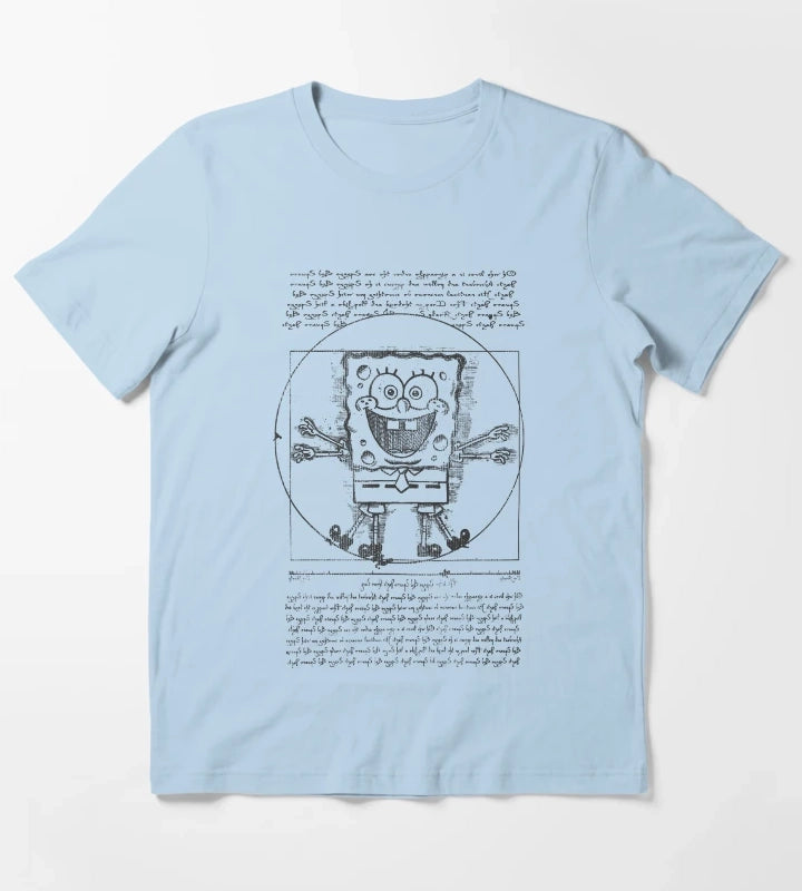 SpongeBob SquarePants Da Vinci Bob Sketch Poster T-Shirt Sky Blue