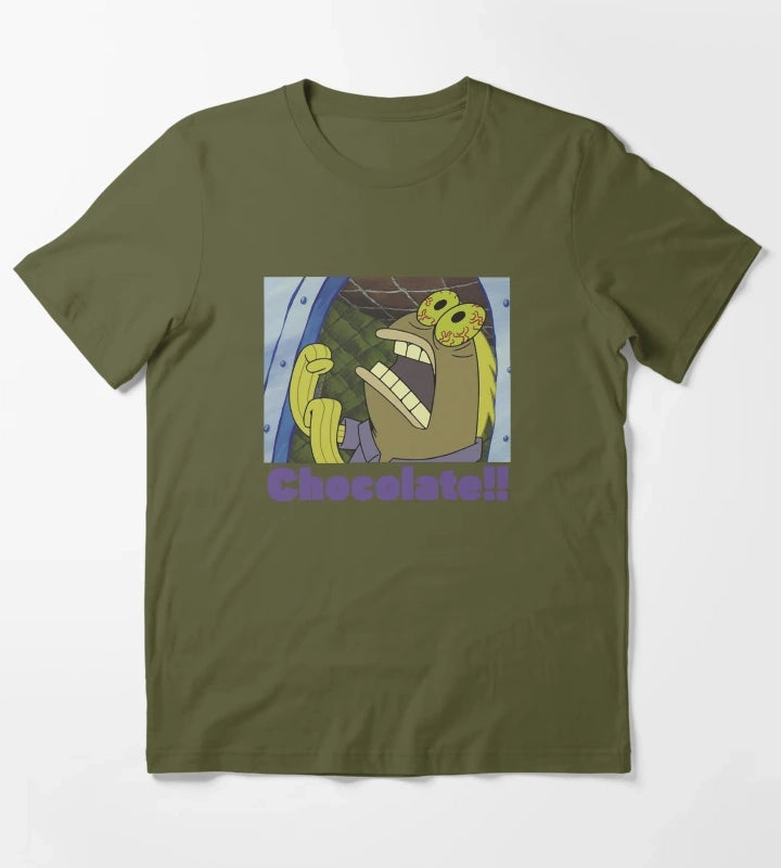 SpongeBob SquarePants Fish Screams Chocolate T-Shirt Olive Green