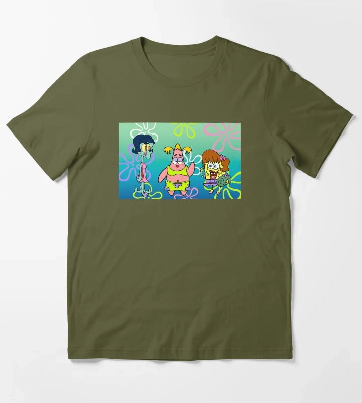 SpongeBob SquarePants Girls Night Portrait T-Shirt Olive Green