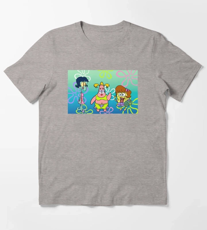 SpongeBob SquarePants Girls Night Portrait T-Shirt Heather Grey