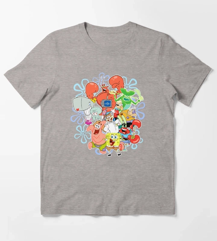 SpongeBob SquarePants Group Shot Gangs All Here T-Shirt Heather Grey