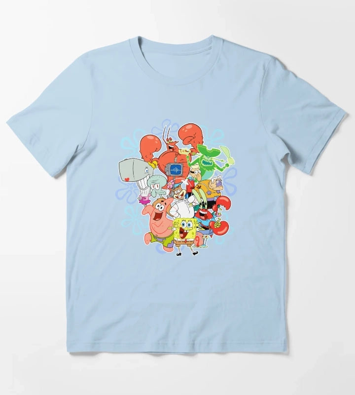SpongeBob SquarePants Group Shot Gangs All Here T-Shirt Sky Blue