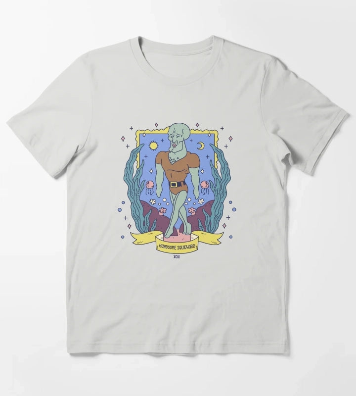 SpongeBob SquarePants Handsome Squidward Tarot Card T-Shirt Light Grey