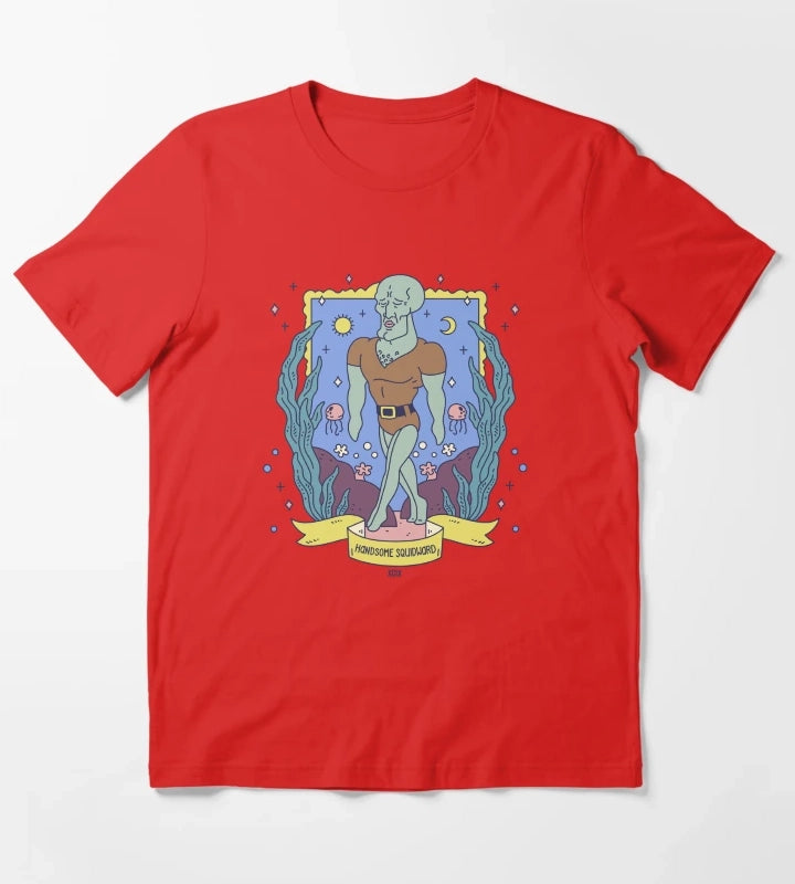 SpongeBob SquarePants Handsome Squidward Tarot Card T-Shirt Red