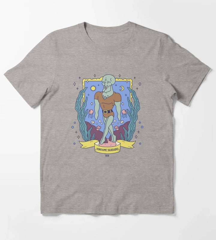 SpongeBob SquarePants Handsome Squidward Tarot Card T-Shirt Heather Grey