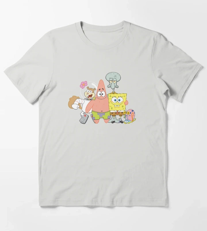 SpongeBob SquarePants Happy Group Shot T-Shirt Light Grey