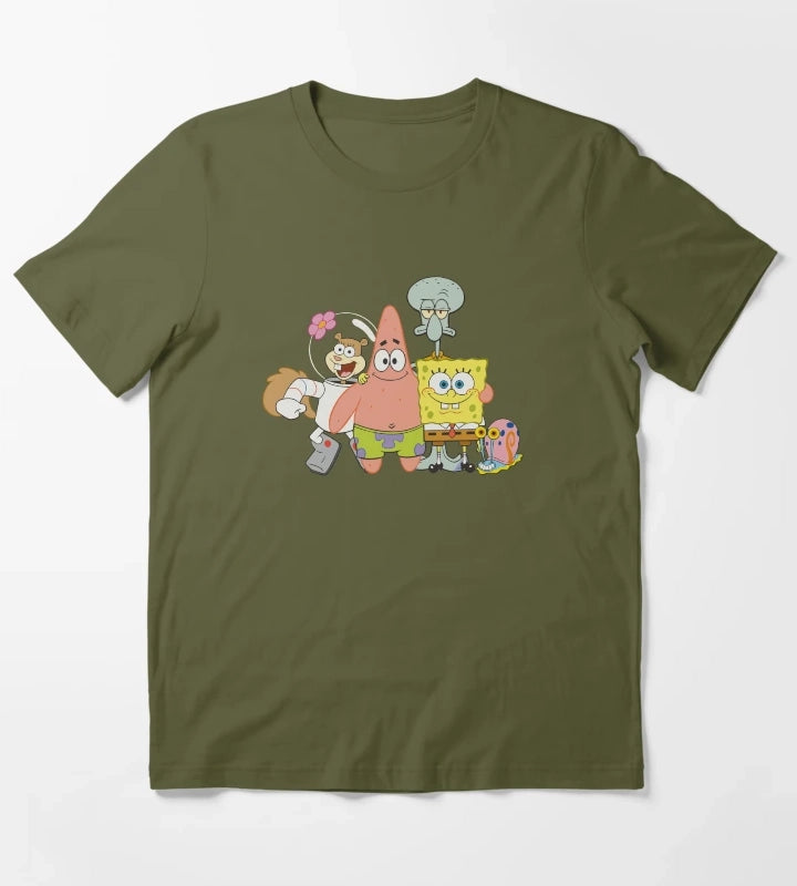 SpongeBob SquarePants Happy Group Shot T-Shirt Olive Green