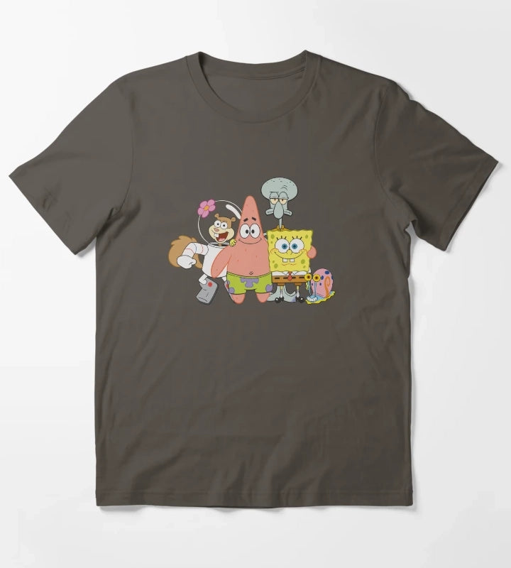 SpongeBob SquarePants Happy Group Shot T-Shirt Dark Grey