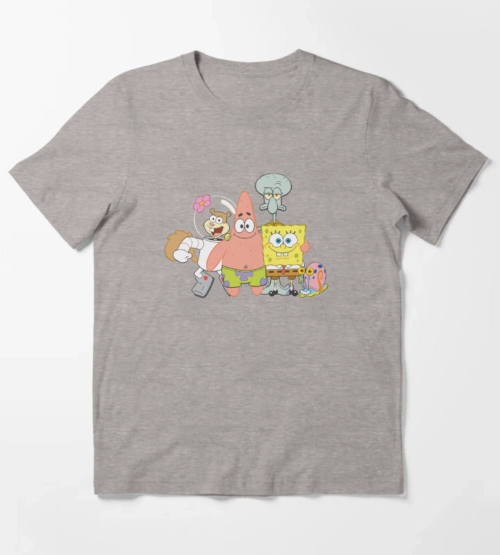 SpongeBob SquarePants Happy Group Shot T-Shirt Heather Grey