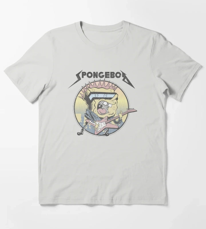 SpongeBob SquarePants Heavy Metal Rock T-Shirt Light Grey