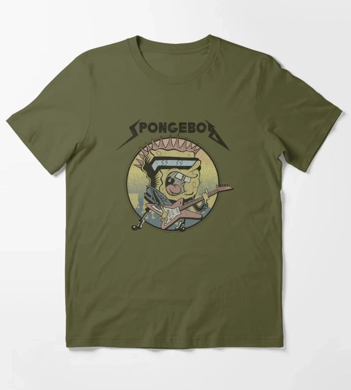 SpongeBob SquarePants Heavy Metal Rock T-Shirt Olive Green