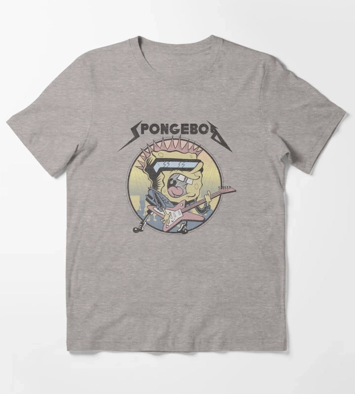 SpongeBob SquarePants Heavy Metal Rock T-Shirt Heather Grey