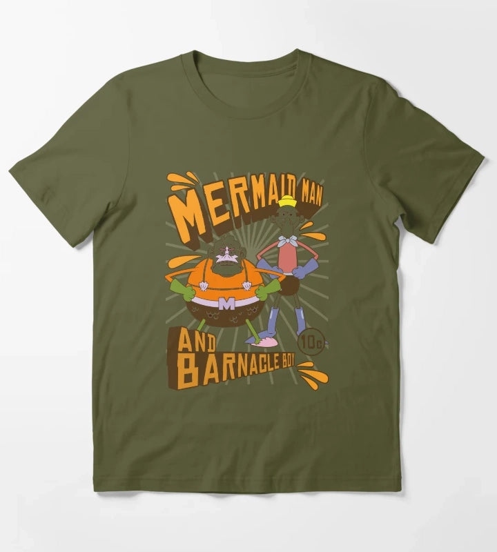 SpongeBob SquarePants Mermaid Man And Barnacle Boy T-Shirt Olive Green
