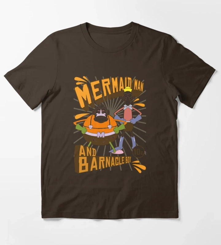SpongeBob SquarePants Mermaid Man And Barnacle Boy T-Shirt Brown