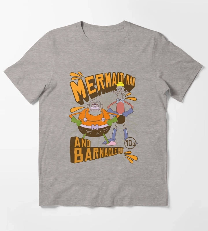 SpongeBob SquarePants Mermaid Man And Barnacle Boy T-Shirt Heather Grey