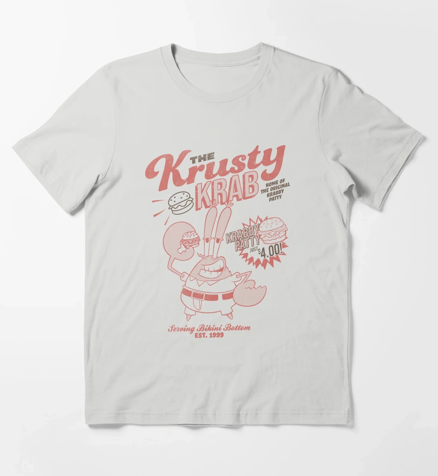 SpongeBob SquarePants Mr Krabs Krusty Krab Poster T-Shirt Light Grey