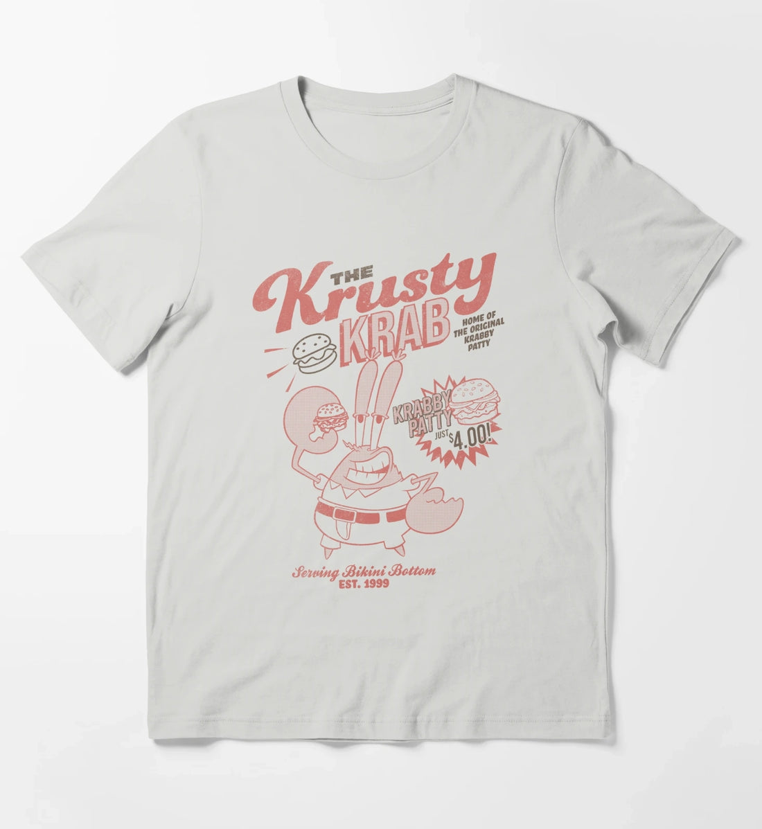 SpongeBob SquarePants Mr Krabs Krusty Krab Poster T-Shirt Light Grey