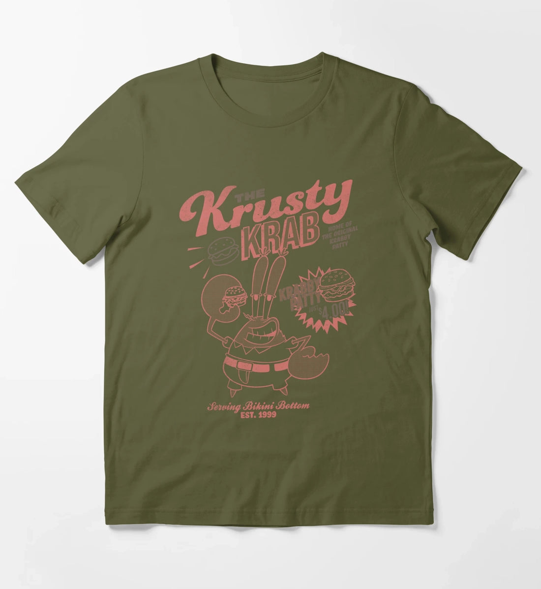 SpongeBob SquarePants Mr Krabs Krusty Krab Poster T-Shirt Olive Green