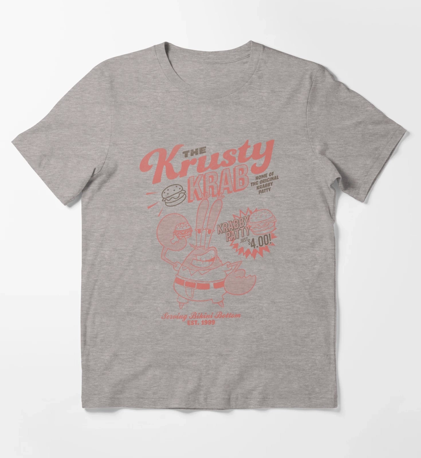 SpongeBob SquarePants Mr Krabs Krusty Krab Poster T-Shirt Heather Grey